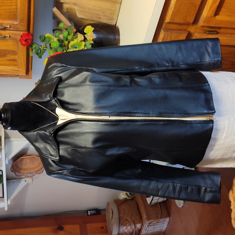 New York & company black leather jacket size large excellent condition